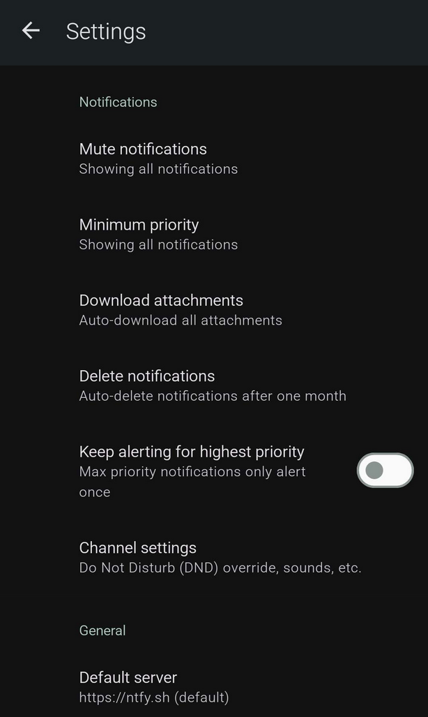 ntfy Android settings screenshot