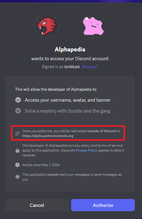 Discord OAuth authorization screen